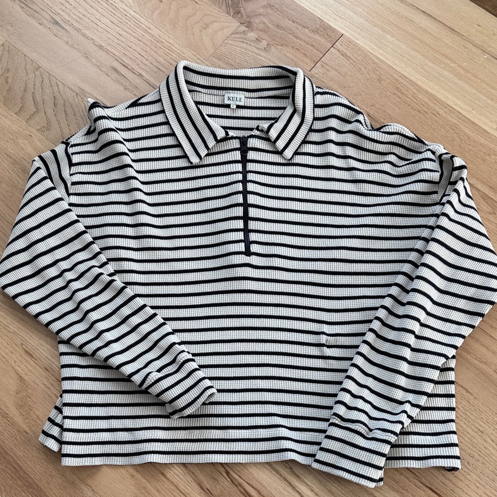 KULE Black and White Striped Quarter Zip
